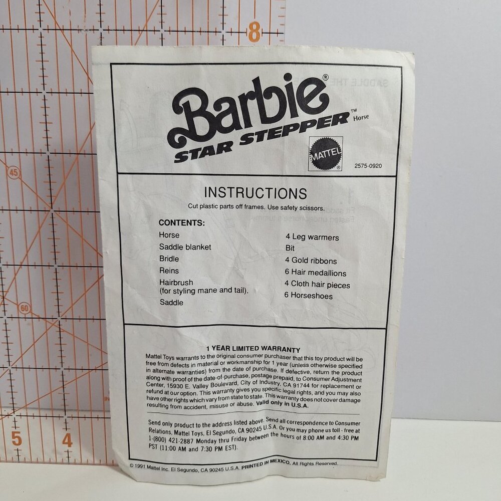 Barbie Star Stepper Horse Instructions Manual 1991 Mattel Vintage - Picture 9 of 10